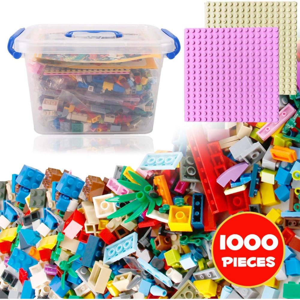 imageLiberty Imports 1000 PCS Bucket of Mini Building Bricks Playset with Base Plates 16 Color Classic and Pastel Mix Blocks Set in Carrying Case Tight Fit and Compatible with All Major Brands