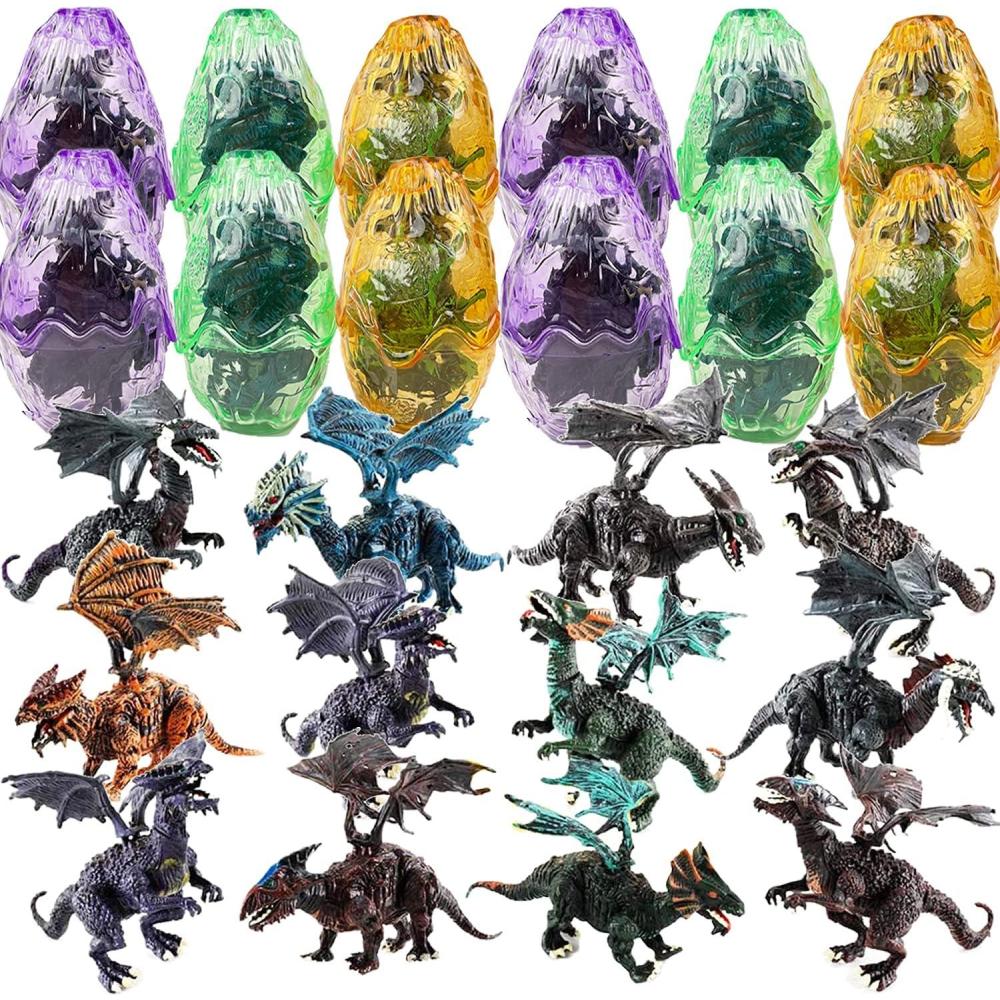 imageLiberty Imports 12 Pack Deluxe 3D Action Figures Realistic Figurine Puzzles in Jurassic Hatching Eggs  Ideal Kids Toy Party Favors Bulk Supplies Dragons