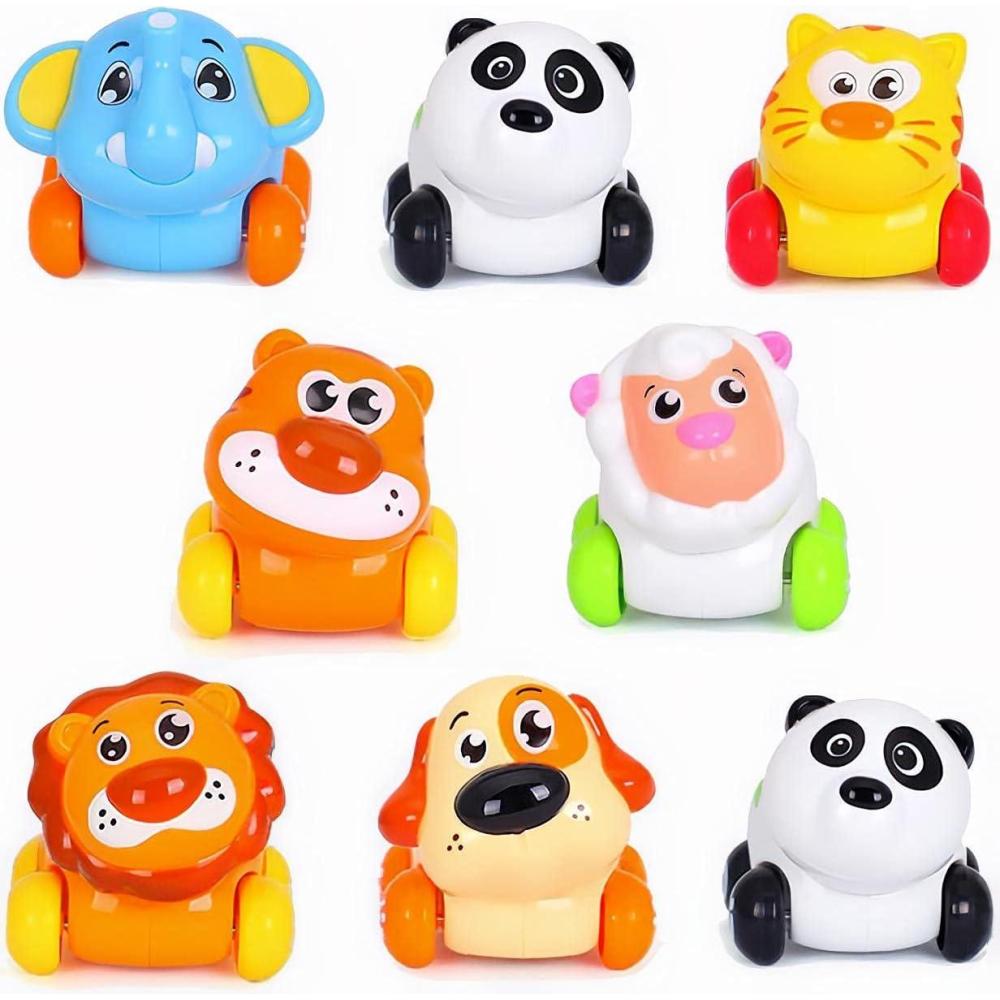 imageLiberty Imports 8 PCS Cartoon Animals Friction Push and Go Toy Cars Play Set for Babies and Toddlers Cute Mini Play Vehicles Party Favors Age 18 Months and Up