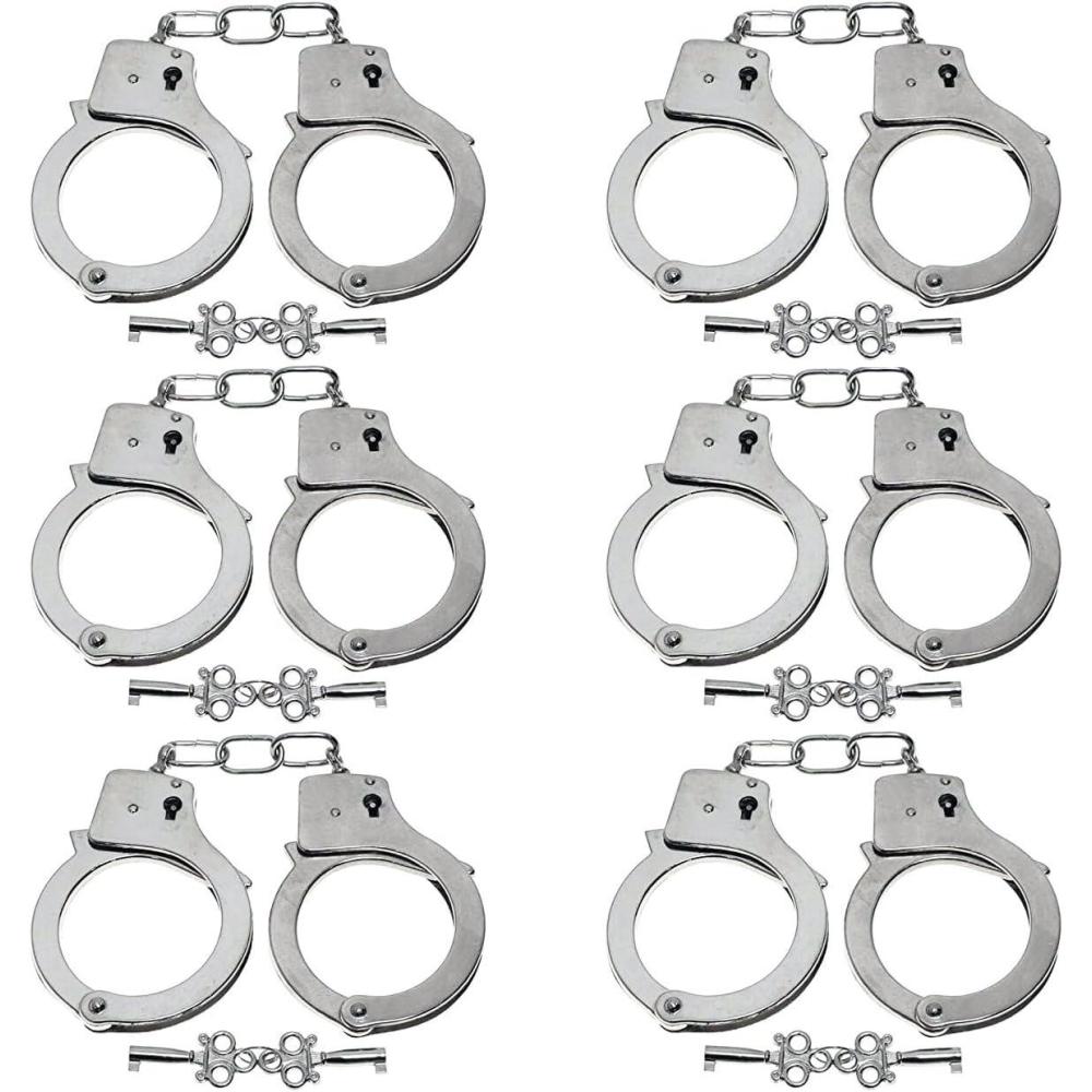 imageLiberty Imports Heavy Duty Toy Metal Handcuffs with Keys  6 PACK Stainless Steel Bulk Fake Hand Cuffs Accessories Supplies Party Favors