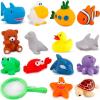image15 PCS Ocean Animals Rubber Bath Toy Water Squirters with Floating Bathtub Squeeze and Play Soft Sea Creatures anf Fishing Net for Baby Toddlers and Kids