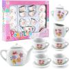 image16 Piece Rose Flower Miniature Porcelain Ceramic Tea Set  Kids Toy Mini Pretend Play Kitchen Decorated Playset  Small Party Accessories Teapot Cups Sugar Bowl and Creamer