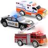 imageLiberty Imports 3in1 True Hero Emergency Rescue Vehicles Kids Toy Cars Playset  Ambulance Fire Truck and Police Car with 3Button LED Light and Sound Effects