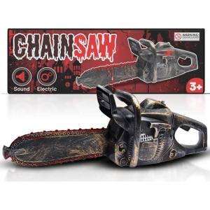 16″ Bloody Rusty Electric Chainsaw – Battery Operated Chainsaw Massacre Role Play Accessory with Motion & Sound Effects for Halloween Cosplay Prop, Decorations