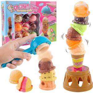Ice Cream Toy Stacking Tower – Balancing and Stackable Scoop Ice Cream for Toddlers, Kids Pretend Food Play Set Kitchen Dessert