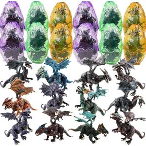 Liberty Imports 12 Pack Deluxe 3D Action Figures Realistic Figurine Puzzles in Jurassic Hatching Eggs – Ideal Kids Toy Party Favors Bulk Supplies (Dragons)