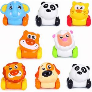 Liberty Imports 8 PCS Cartoon Animals Friction Push and Go Toy Cars Play Set for Babies and Toddlers | Cute Mini Play Vehicles Party Favors – Age 18 Months and Up