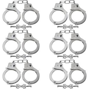Liberty Imports Heavy Duty Toy Metal Handcuffs with Keys – 6 PACK Stainless Steel Bulk Fake Hand Cuffs Accessories Supplies Party Favors