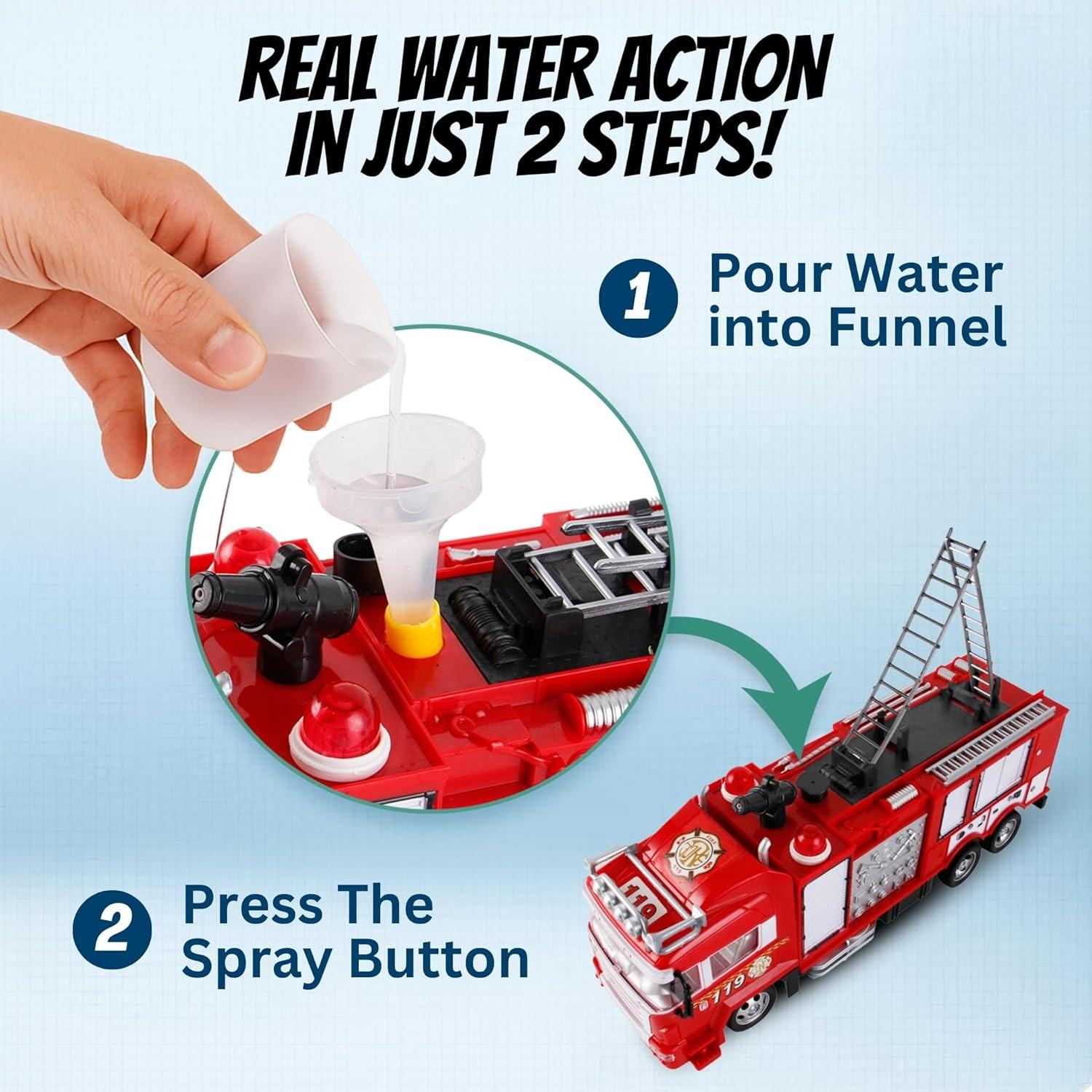 imageLiberty Imports RC Rescue Fire Engine Toy Truck Radio Control Electric RC Fire Truck with Lights Sound Working Water Cannon Pump Shoots and Squirts Water Toys for Kids