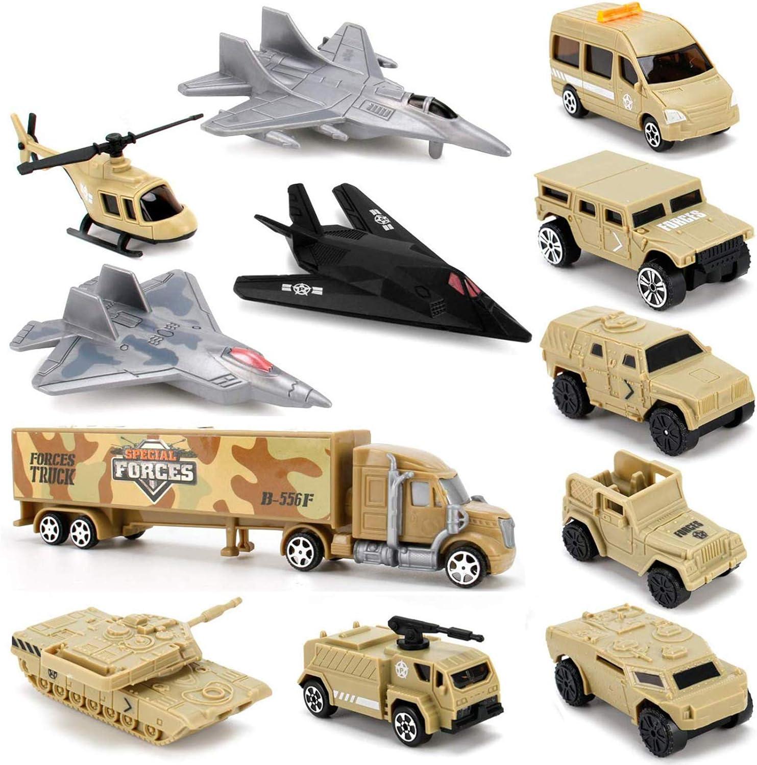 image12 PCS Military Plastic Army Men Vehicles Toy Playset  Includes Stealth Bomber Tanks Helicopter Fighter Jets and More for Kids Boys
