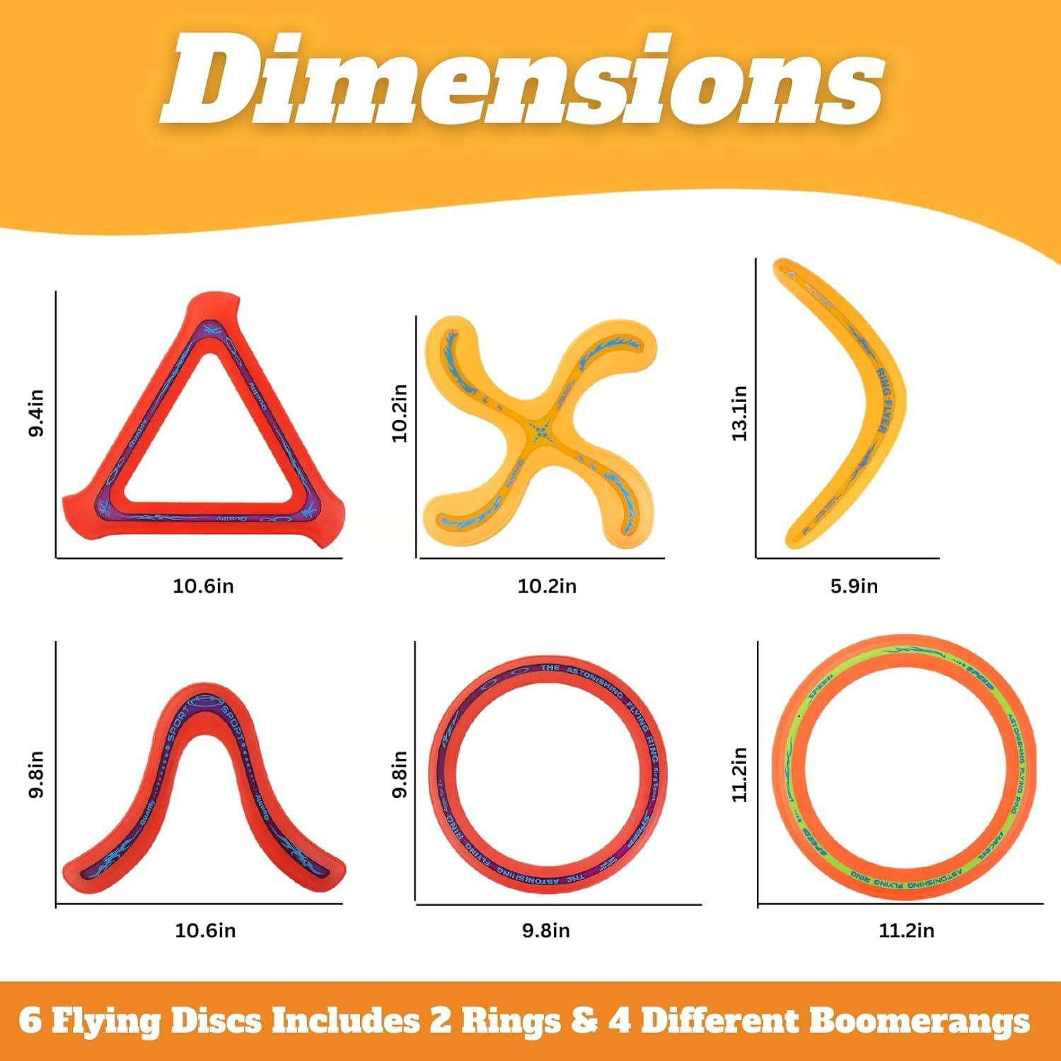 image6 PCS Flying Ring Combo Pack Sports Plastic Pro Discs Rings and Boomerangs Lightweight Sports Outdoor Games Toys for Kids and Adults