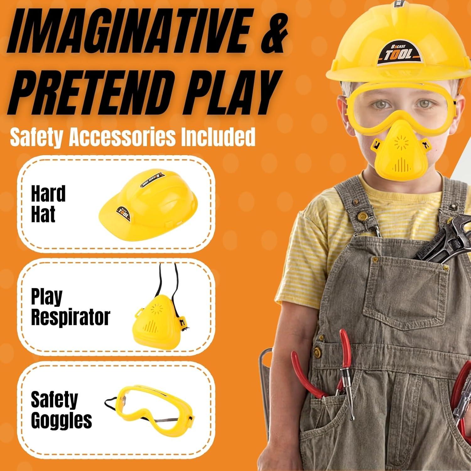 imageKids Handyman Tools Toy Set 52 PCS Mechanic Pretend Play Construction Playset with Hard Hat Nuts Bolts  Realistic Plastic Toddler Children Accessories for Workbench