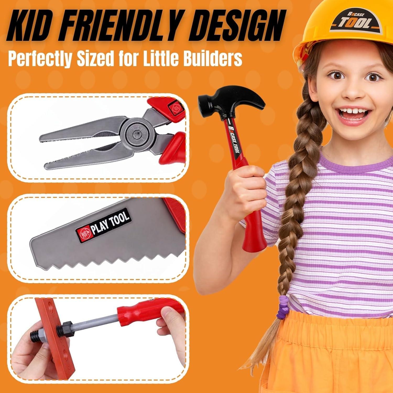 imageKids Handyman Tools Toy Set 52 PCS Mechanic Pretend Play Construction Playset with Hard Hat Nuts Bolts  Realistic Plastic Toddler Children Accessories for Workbench