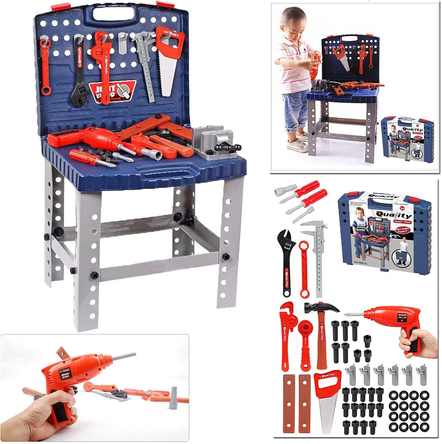 imageKids Toy Tool Workbench with Realistic Tools and Electric Drill  68 Pcs Pretend Play Construction Workshop Toolbench STEM Building Toys