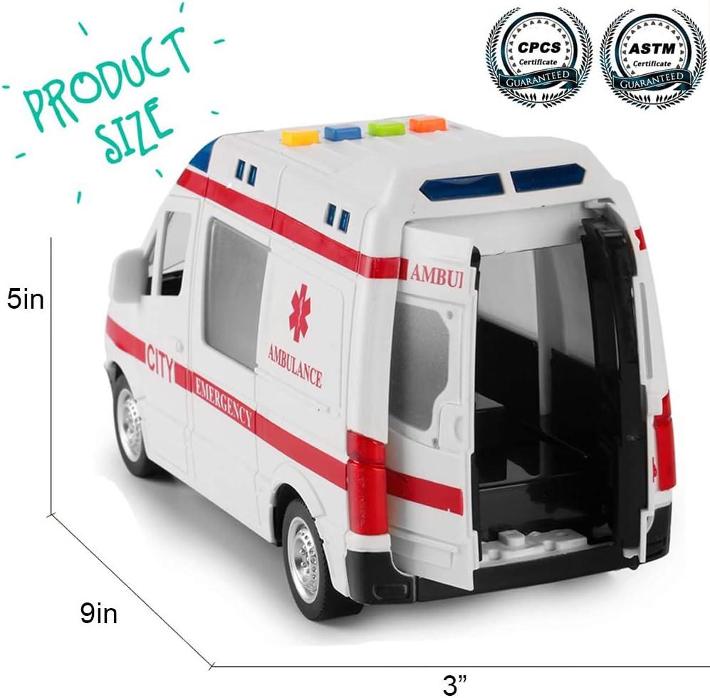 imageLiberty Imports Ambulance Toy Car with LED Lights ampamp Siren Sound Effects  Friction Powered Wheels Plastic Rescue Vehicle Toy for Kids ampamp Toddlers