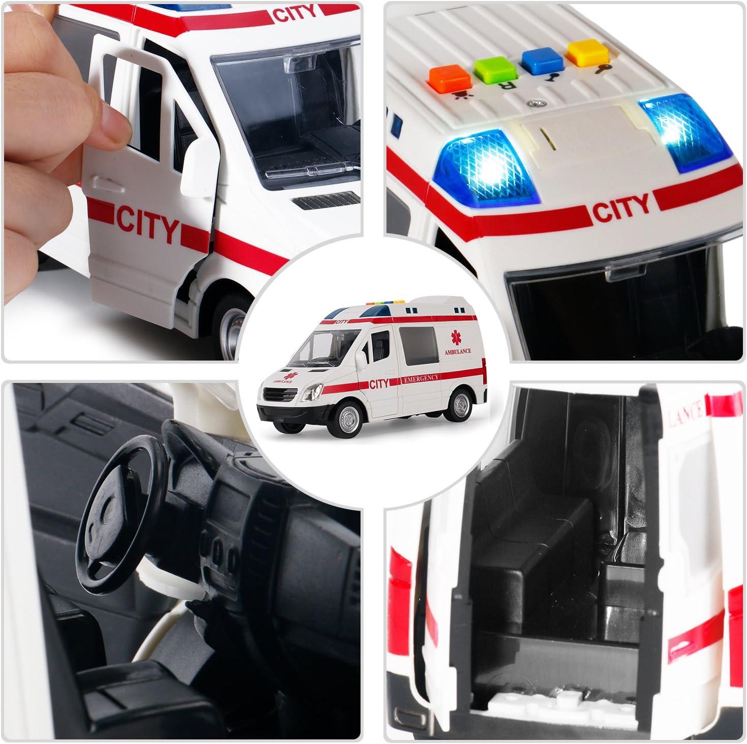 imageLiberty Imports Ambulance Toy Car with LED Lights ampamp Siren Sound Effects  Friction Powered Wheels Plastic Rescue Vehicle Toy for Kids ampamp Toddlers