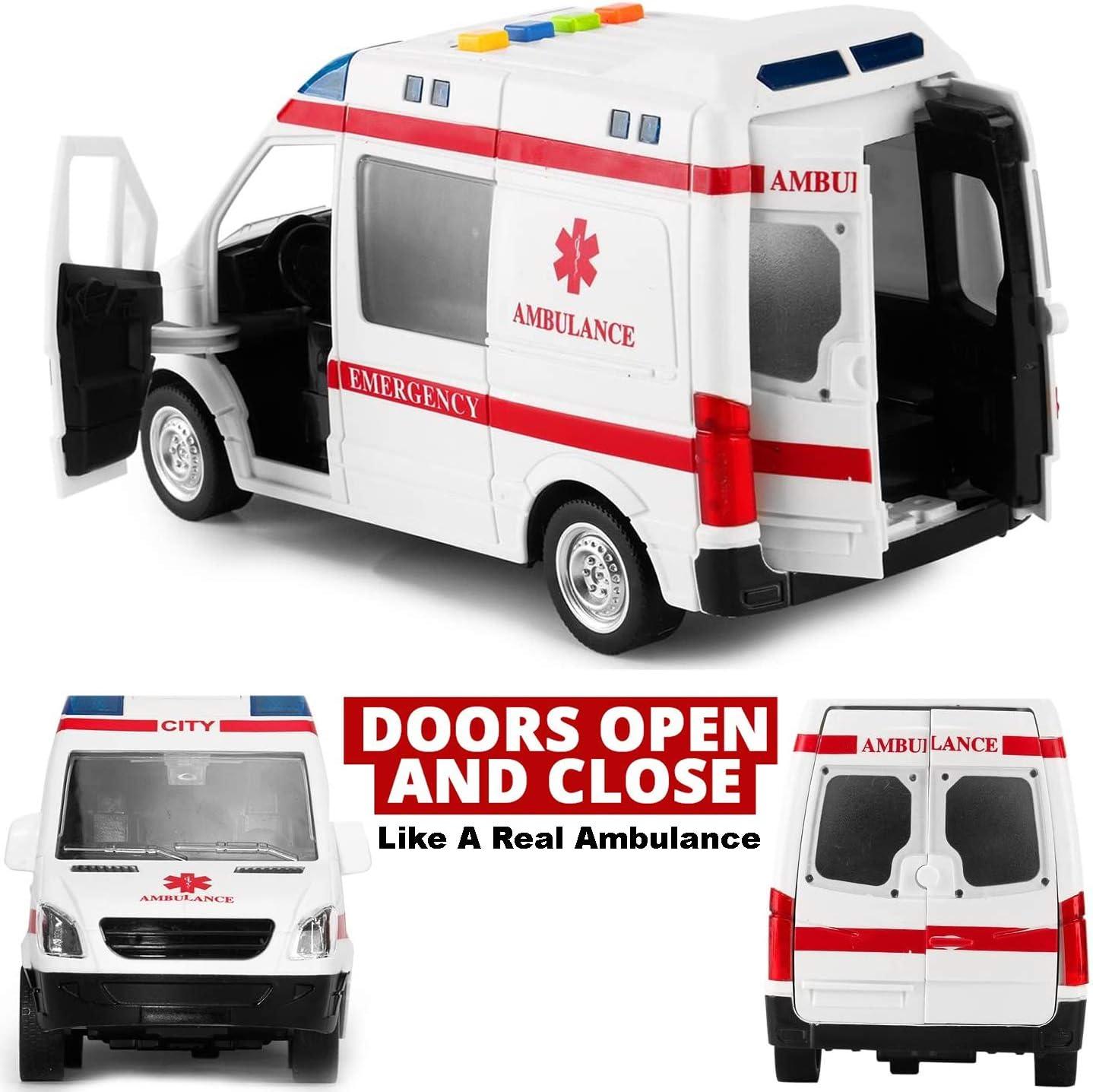 imageLiberty Imports Ambulance Toy Car with LED Lights ampamp Siren Sound Effects  Friction Powered Wheels Plastic Rescue Vehicle Toy for Kids ampamp Toddlers