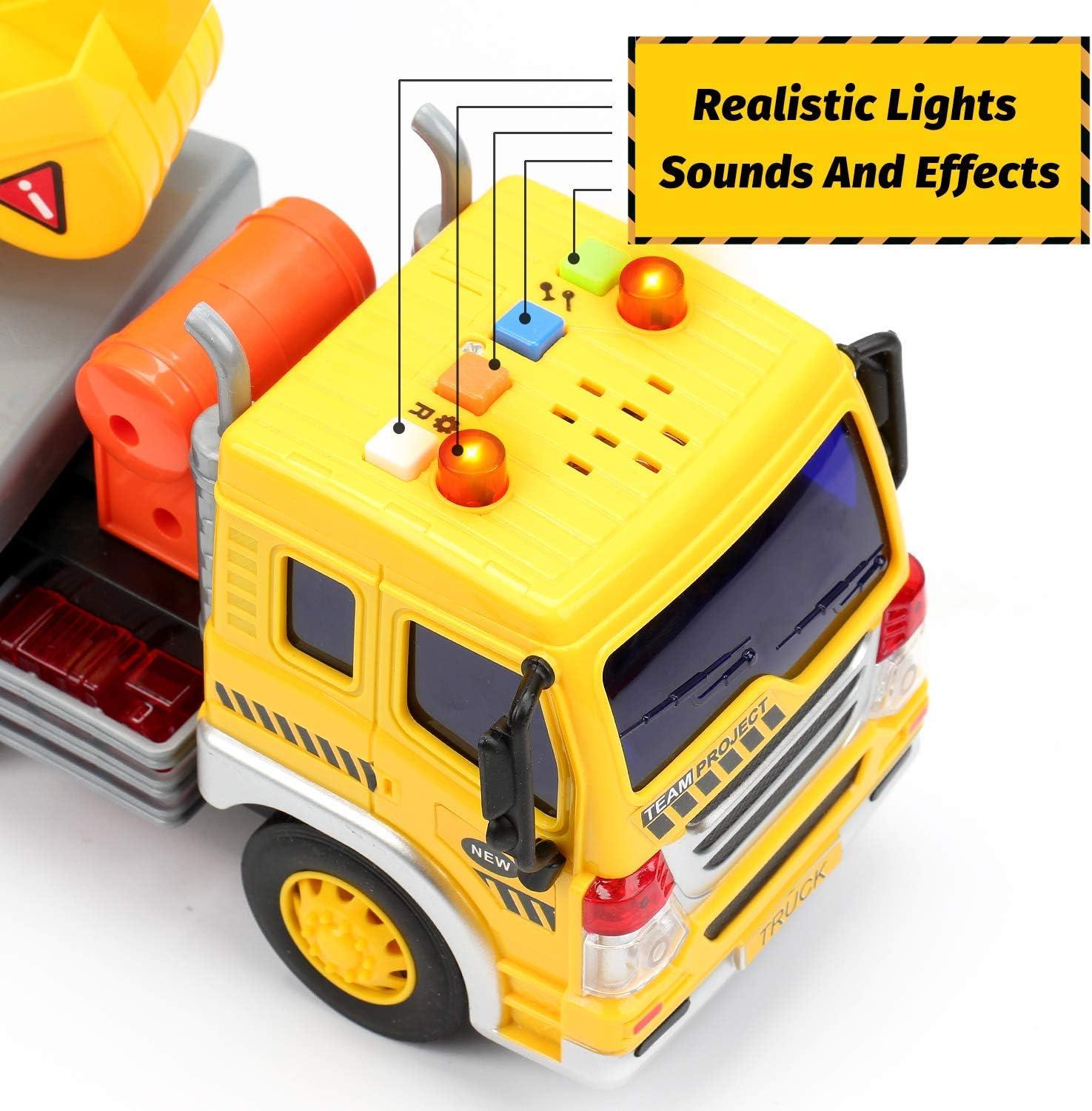 imageLiberty Imports Big Rig Tractor Trailer Low Boy Transport Flat Bed with Excavator Toy Trucks Combo Semi Truck with Lights and Sounds Flatbed Push and Go Construction Vehicle for Kids