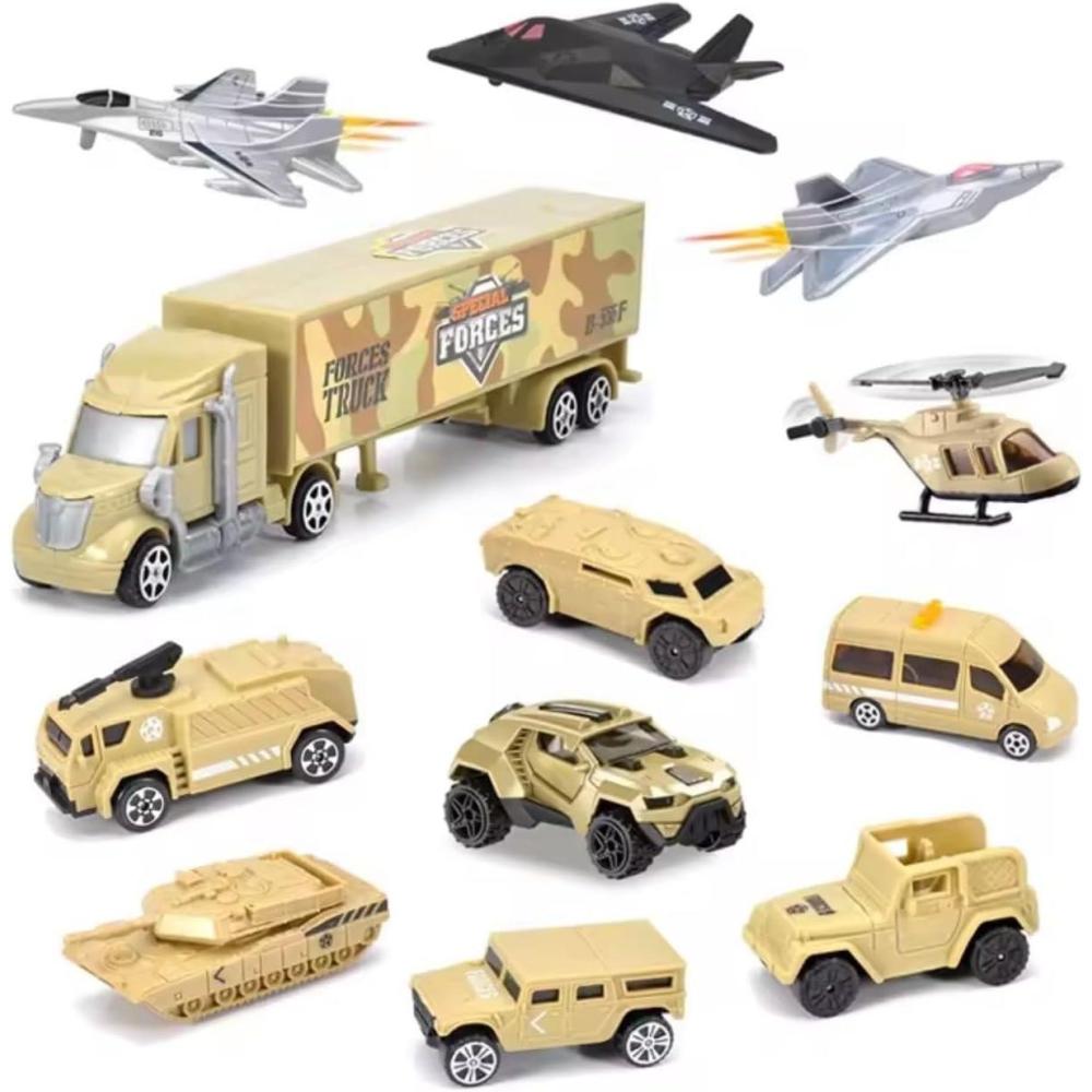 image12 PCS Military Plastic Army Men Vehicles Toy Playset  Includes Stealth Bomber Tanks Helicopter Fighter Jets and More for Kids Boys