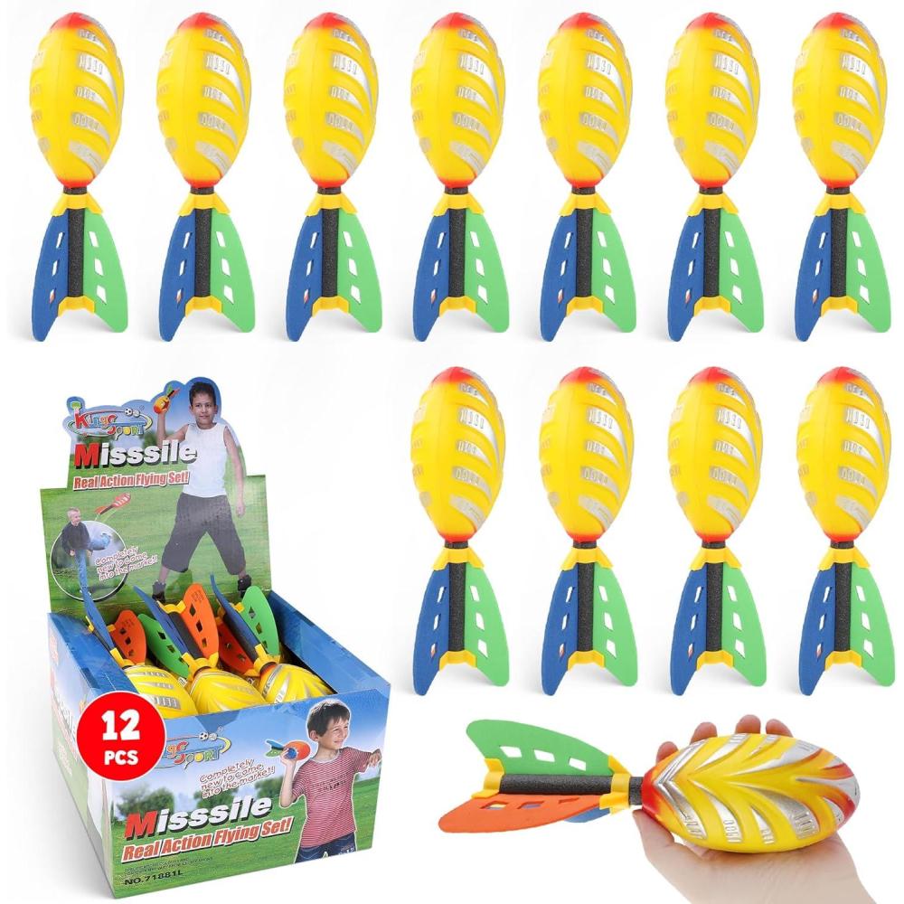 image12 Pack Flying Foam Foam Missile Footballs with Tails Sports Aero Pocket Flyers Toys for Kids Outdoor Backyard Activities Games Party Favors 9 Inches