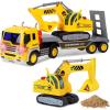imageLiberty Imports Big Rig Tractor Trailer Low Boy Transport Flat Bed with Excavator Toy Trucks Combo Semi Truck with Lights and Sounds Flatbed Push and Go Construction Vehicle for Kids