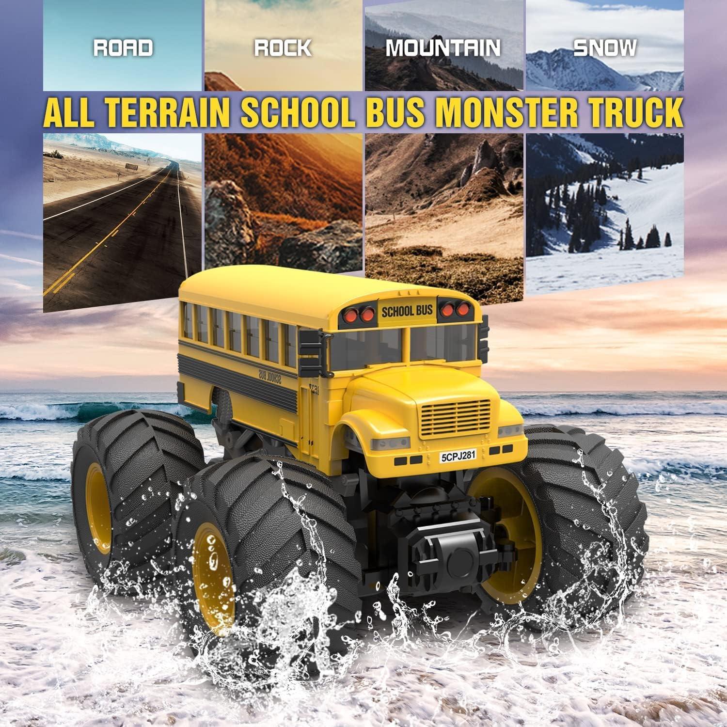 imageRemote Control Monster Truck 118 Scale RC Fire Truck 24GHz Big Wheel School Bus with Lights Sounds Rechargeable Electric Toy Stunt Jam Car for Kids Boys Girls School BusSchool Bus