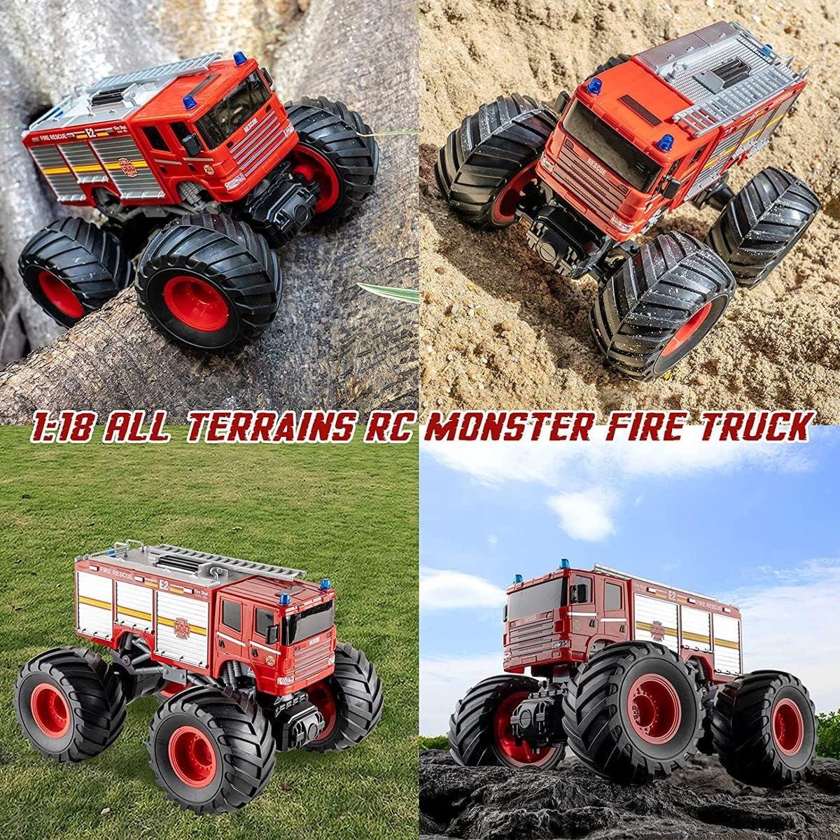 imageRemote Control Monster Truck 118 Scale RC Fire Truck 24GHz Big Wheel School Bus with Lights Sounds Rechargeable Electric Toy Stunt Jam Car for Kids Boys Girls School BusFire Truck