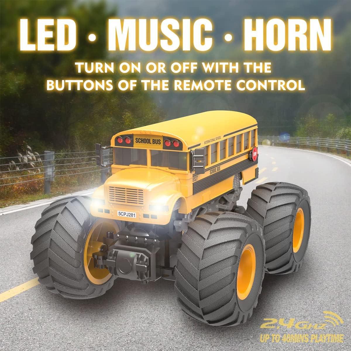 imageRemote Control Monster Truck 118 Scale RC Fire Truck 24GHz Big Wheel School Bus with Lights Sounds Rechargeable Electric Toy Stunt Jam Car for Kids Boys Girls School BusSchool Bus