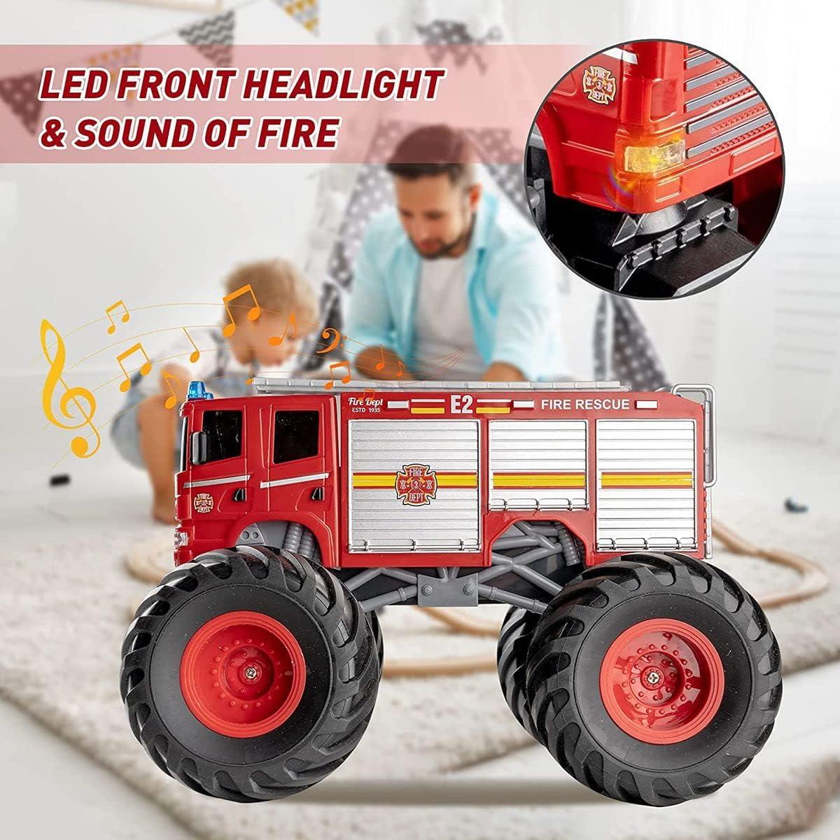imageRemote Control Monster Truck 118 Scale RC Fire Truck 24GHz Big Wheel School Bus with Lights Sounds Rechargeable Electric Toy Stunt Jam Car for Kids Boys Girls School BusFire Truck
