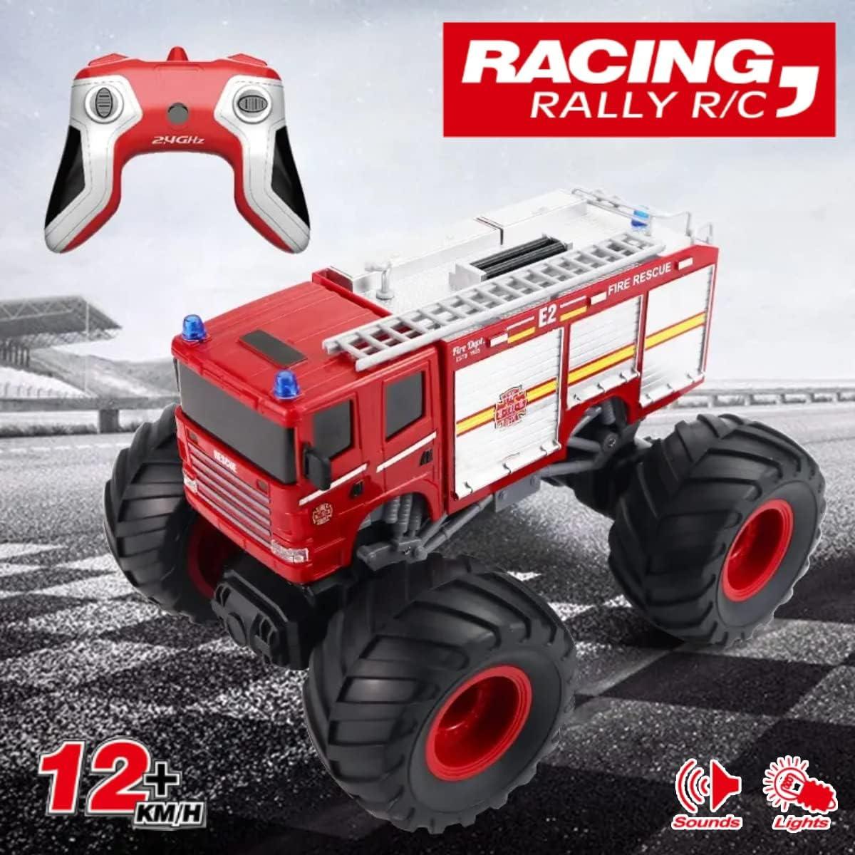 imageRemote Control Monster Truck 118 Scale RC Fire Truck 24GHz Big Wheel School Bus with Lights Sounds Rechargeable Electric Toy Stunt Jam Car for Kids Boys Girls School BusFire Truck