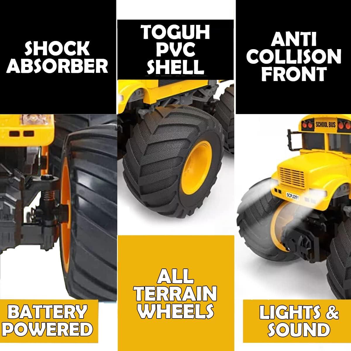 imageRemote Control Monster Truck 118 Scale RC Fire Truck 24GHz Big Wheel School Bus with Lights Sounds Rechargeable Electric Toy Stunt Jam Car for Kids Boys Girls School BusSchool Bus