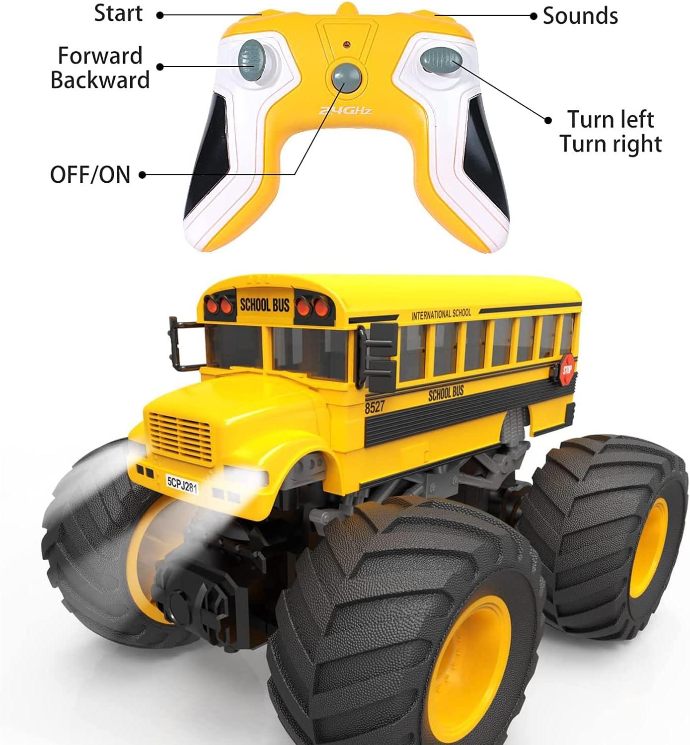 imageRemote Control Monster Truck 118 Scale RC Fire Truck 24GHz Big Wheel School Bus with Lights Sounds Rechargeable Electric Toy Stunt Jam Car for Kids Boys Girls School BusSchool Bus