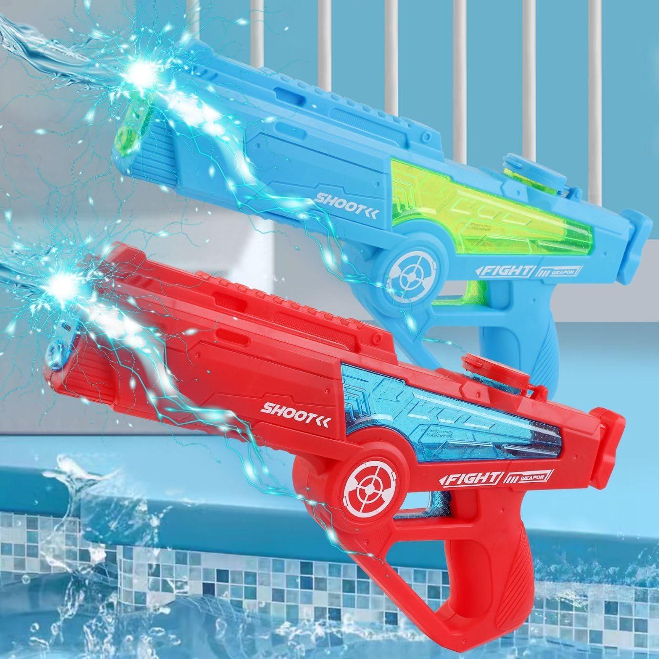 image2 Pack Electric Water Guns Full Automatic Suction Power Soaker Blasters 32 FT Range Summer Outdoor Pool Auto Squirt Toys for Adults Kids RedBlue