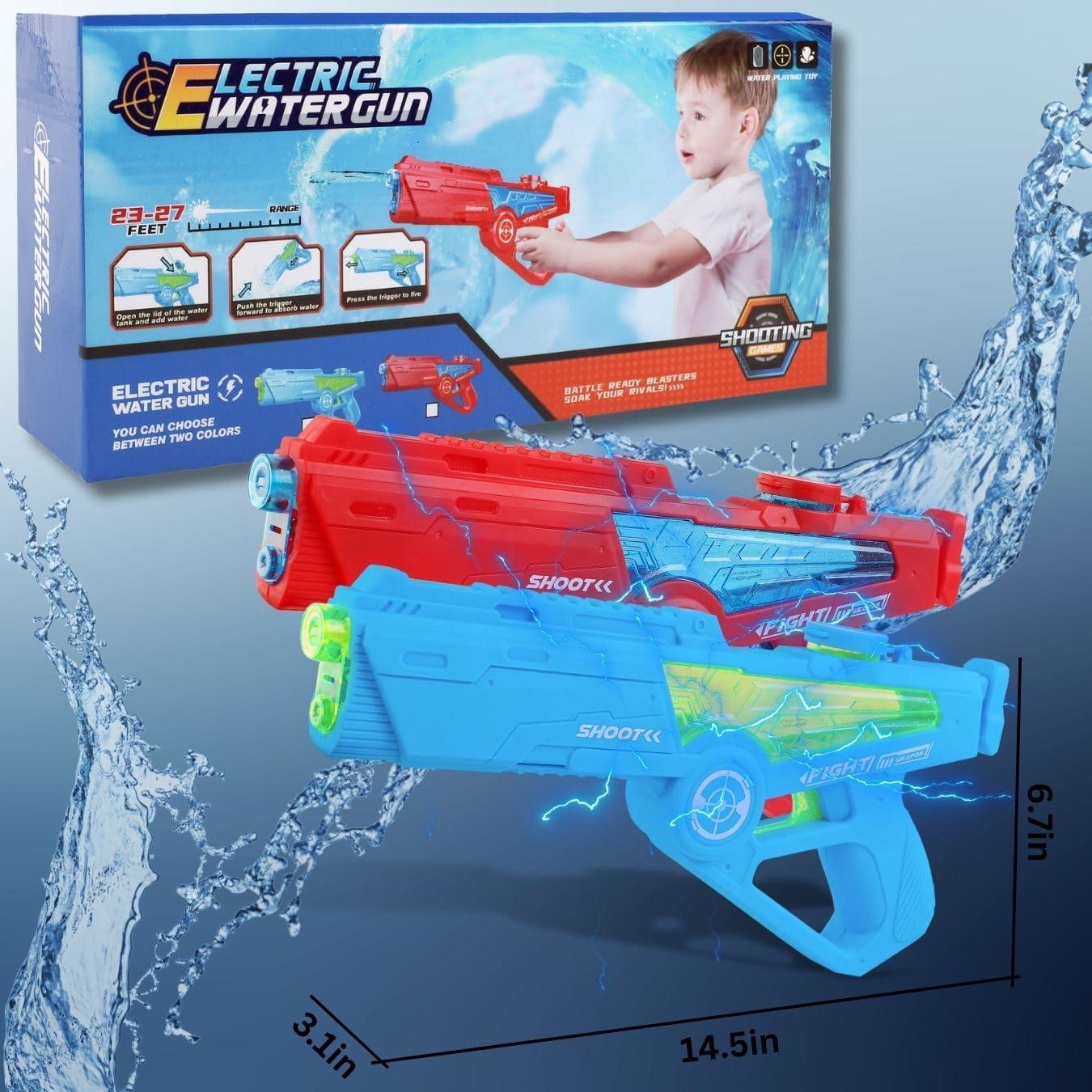 image2 Pack Electric Water Guns Full Automatic Suction Power Soaker Blasters 32 FT Range Summer Outdoor Pool Auto Squirt Toys for Adults Kids RedBlue