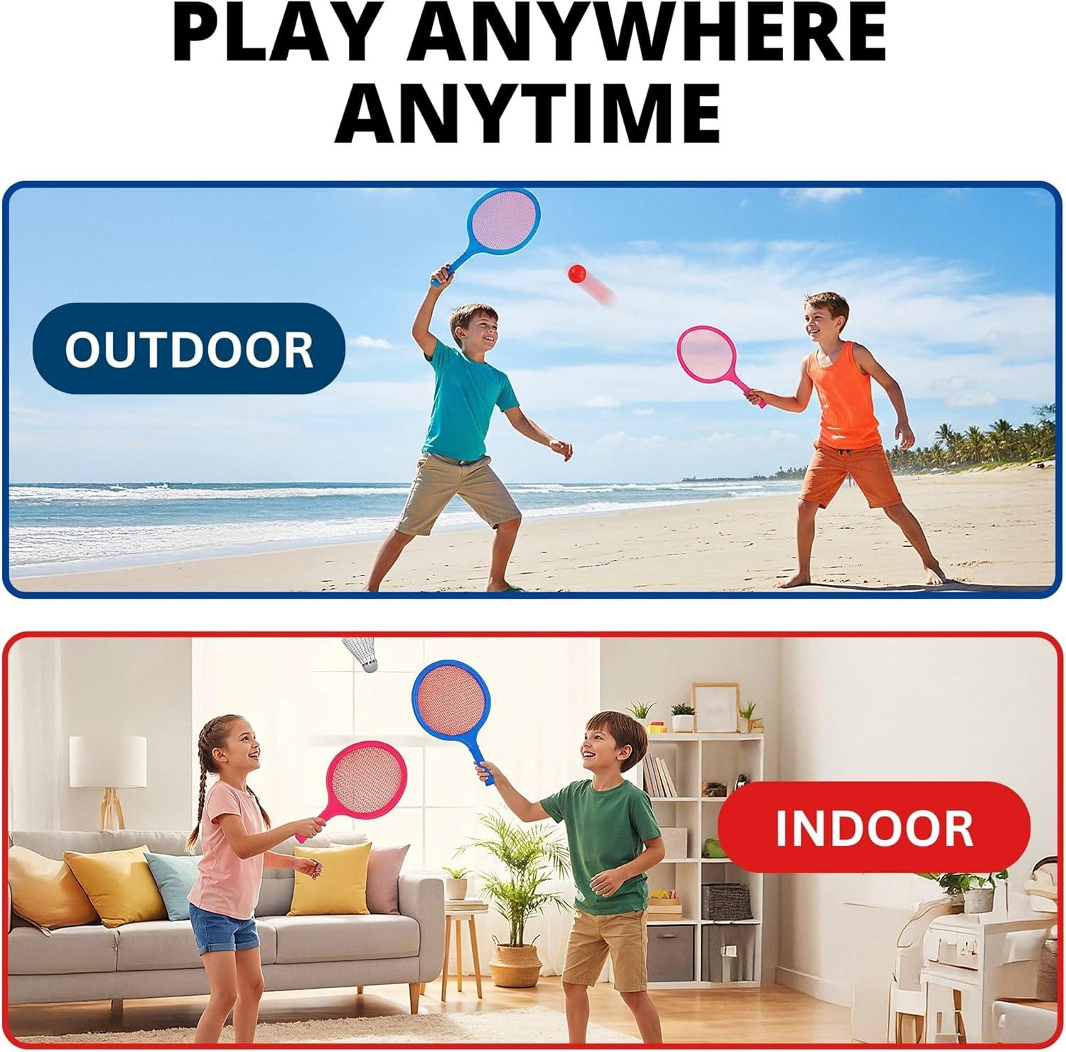 imageBadminton Racket Set for Kids Toddlers with Paddles Ball and Birdie Junior Kindergarten Student Outdoor Sports Tennis Racquet Play Game Beach Toys6Pack