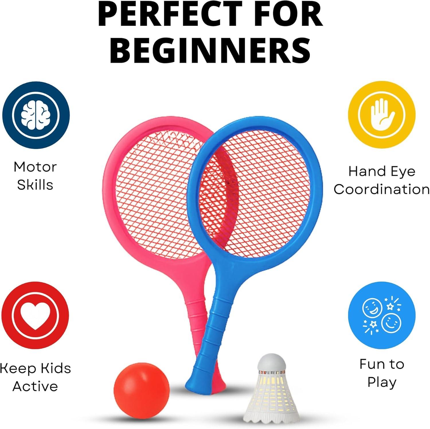 imageBadminton Racket Set for Kids Toddlers with Paddles Ball and Birdie Junior Kindergarten Student Outdoor Sports Tennis Racquet Play Game Beach Toys6Pack