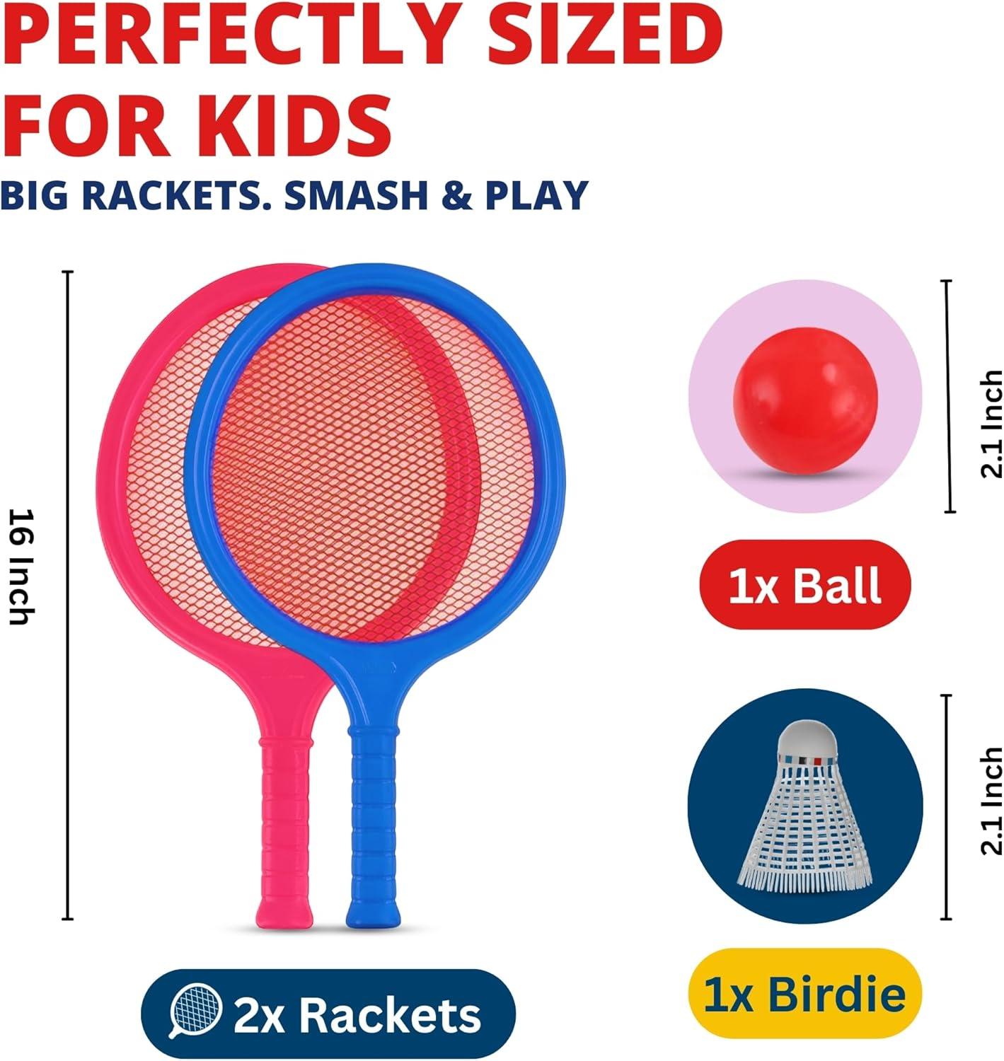 imageBadminton Racket Set for Kids Toddlers with Paddles Ball and Birdie Junior Kindergarten Student Outdoor Sports Tennis Racquet Play Game Beach Toys6Pack