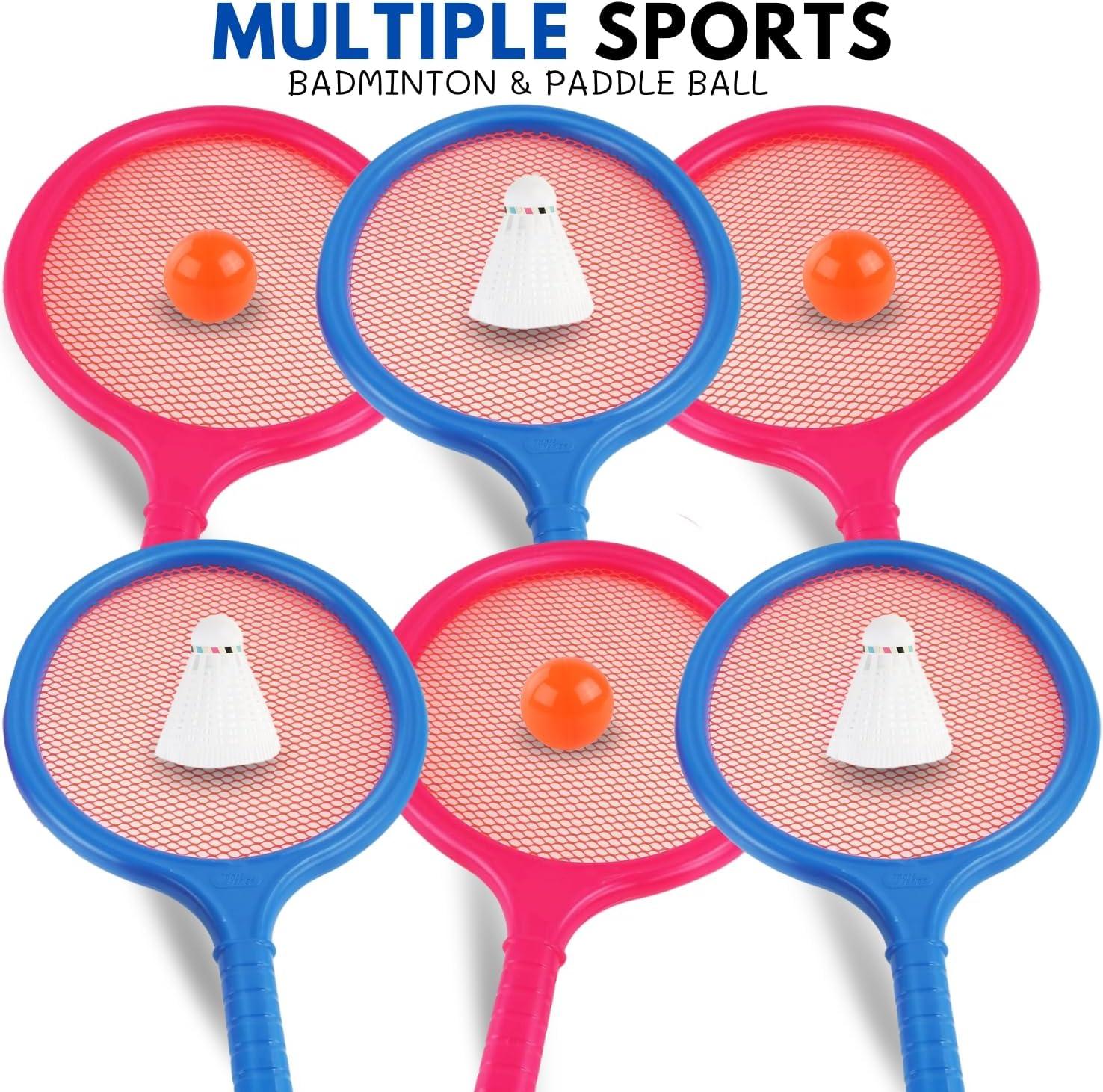 imageBadminton Racket Set for Kids Toddlers with Paddles Ball and Birdie Junior Kindergarten Student Outdoor Sports Tennis Racquet Play Game Beach Toys6Pack