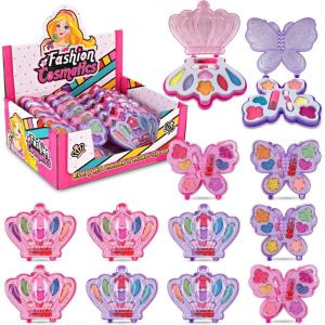 Kids Makeup Kit for Girls – Real Washable Play Cosmetic Set Palette Case, Non-Toxic Pretend Makeup Toys, Perfect Party Favors & Gifts (8 Pack Purse)(12 Pack Palettes)