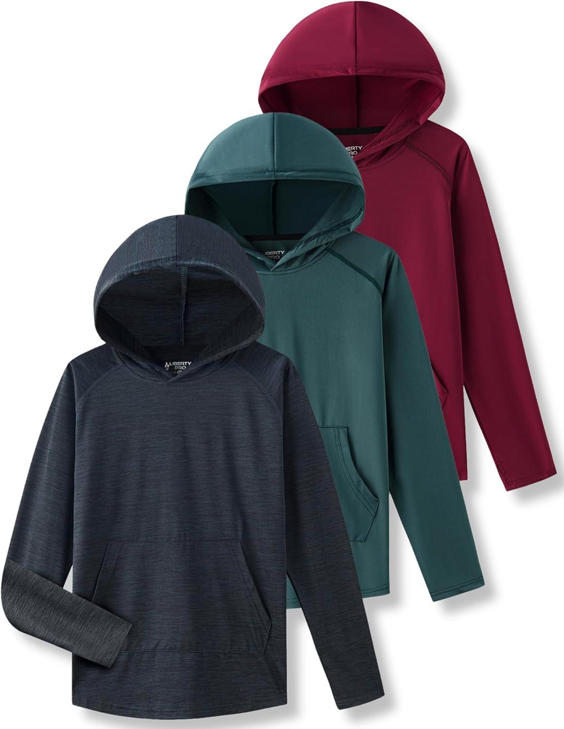 imageLiberty Imports 3Pack Youth Boys Teen DryFit Hoodies Long Sleeve Athletic Pullover Sweatshirts Lightweight ActivewearCharcoalMaroonSage Green