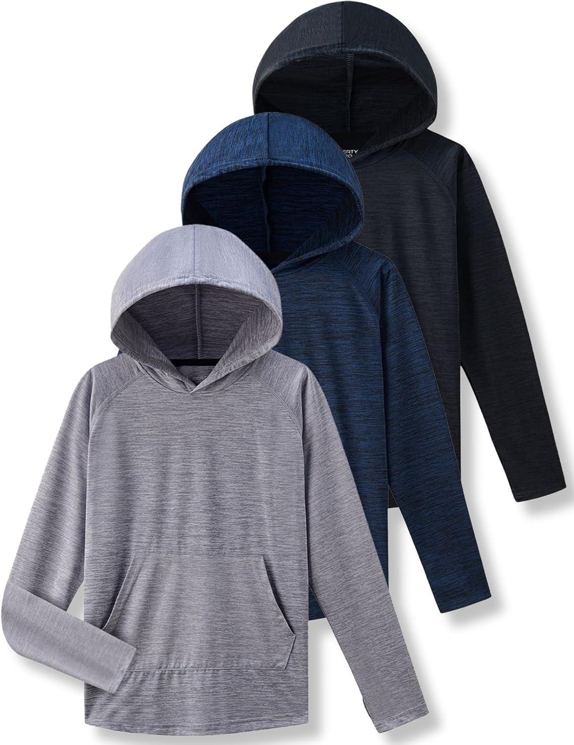 imageLiberty Imports 3Pack Youth Boys Teen DryFit Hoodies Long Sleeve Athletic Pullover Sweatshirts Lightweight ActivewearHeather GrayBlackNavy