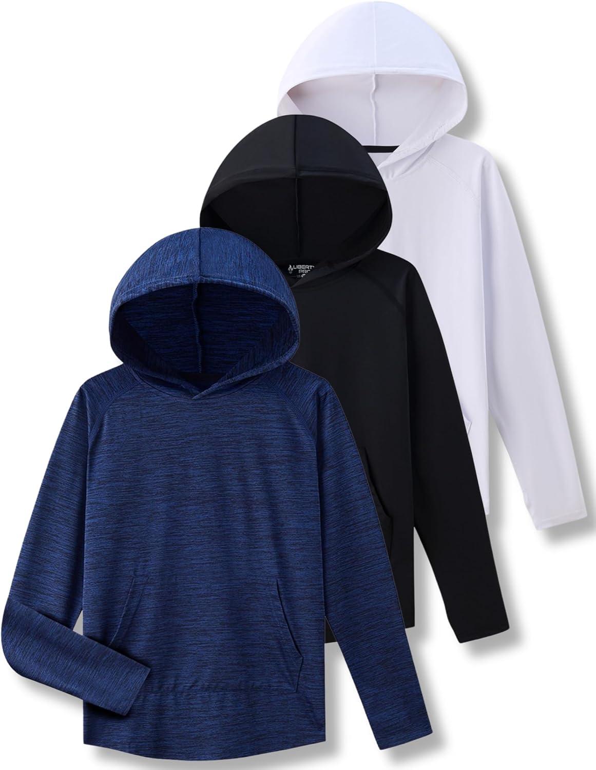 imageLiberty Imports 3Pack Youth Boys Teen DryFit Hoodies Long Sleeve Athletic Pullover Sweatshirts Lightweight ActivewearWhiteBlackMidnight Navy