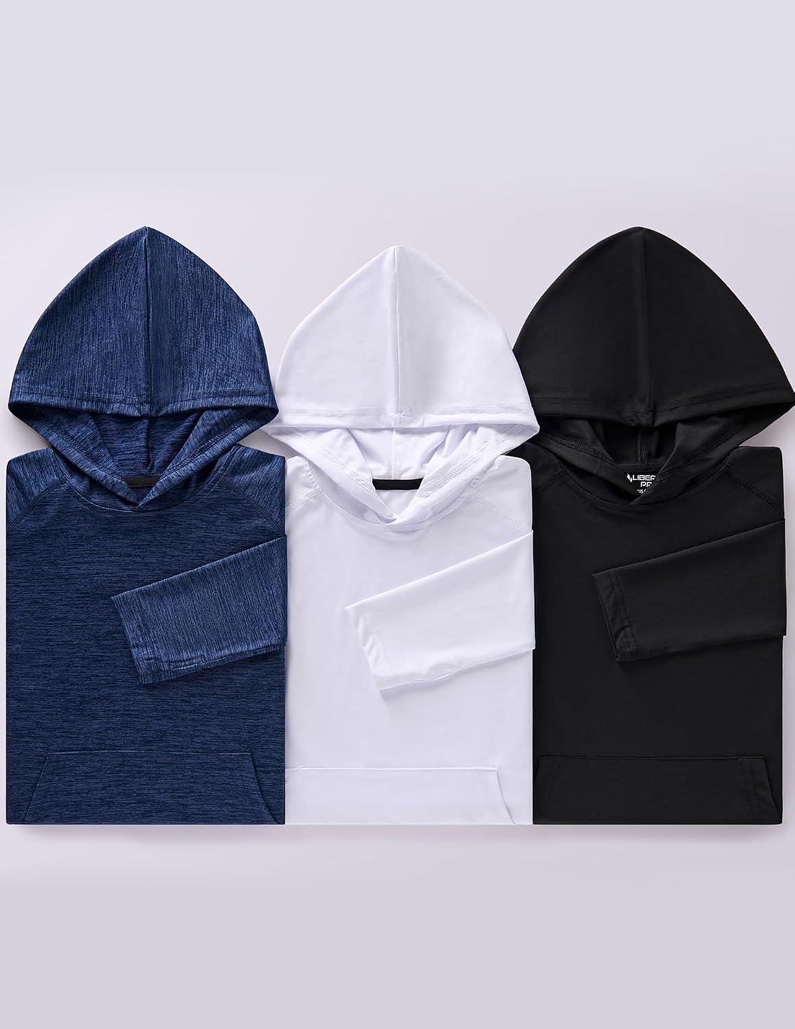 imageLiberty Imports 3Pack Youth Boys Teen DryFit Hoodies Long Sleeve Athletic Pullover Sweatshirts Lightweight ActivewearWhiteBlackMidnight Navy