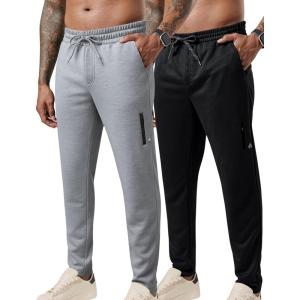 Liberty Pro 2 Pack: Men’s Joggers for Shorter Men – 29″ Inseam Sweatpants with Zip Pockets, Regular Fit Tapered Workout Pants(Gray/Black)