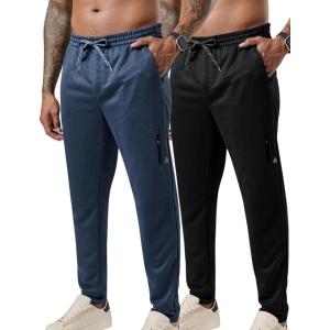 Liberty Pro 2 Pack: Men’s Joggers for Shorter Men – 29″ Inseam Sweatpants with Zip Pockets, Regular Fit Tapered Workout Pants(Navy/Black)