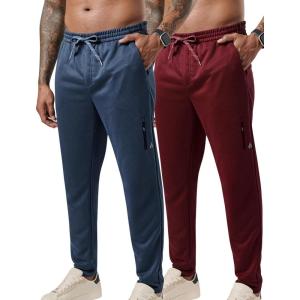 Liberty Pro 2 Pack: Men’s Joggers for Shorter Men – 29″ Inseam Sweatpants with Zip Pockets, Regular Fit Tapered Workout Pants(Navy/Maroon)