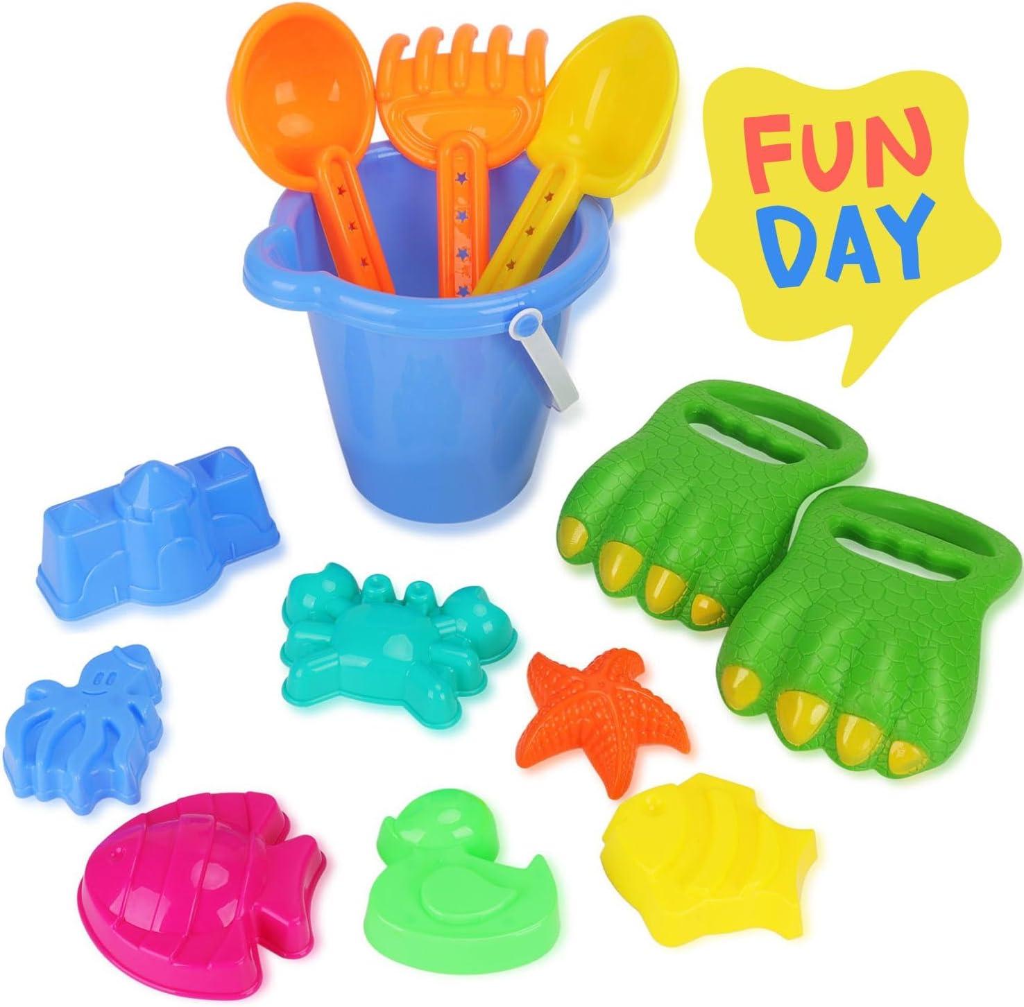 imageLiberty Imports 13 PCS Beach Sand Toys Dinosaur Claw Hand Scoop Play Set with Bucket Shovel Tools Animal and Castle Sand Molds Beach Sandbox Toys for Toddlers ampamp Kids