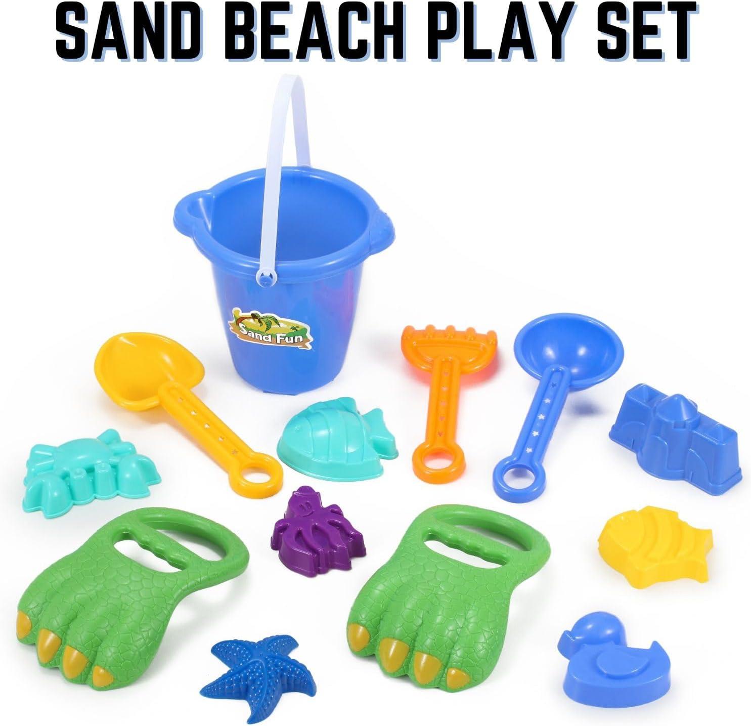 imageLiberty Imports 13 PCS Beach Sand Toys Dinosaur Claw Hand Scoop Play Set with Bucket Shovel Tools Animal and Castle Sand Molds Beach Sandbox Toys for Toddlers ampamp Kids
