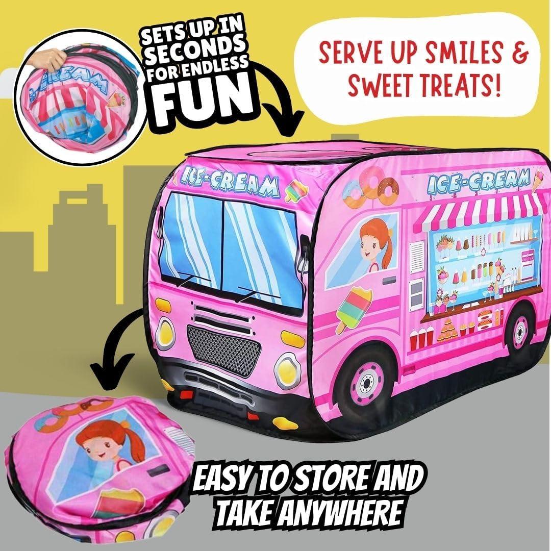 imagePop Up Play Tent for Kids My First Foldable Indoor ampamp Outdoor Playhouse Vehicle Toys for Toddlers Boys and Girls Ice Cream TruckIce Cream Truck