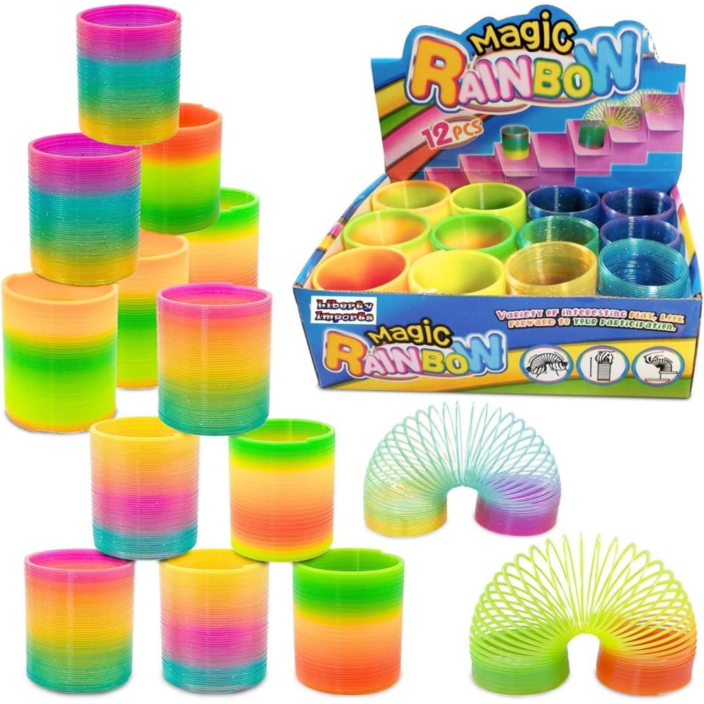 imageLiberty Imports 12 PCS Magic Rainbow Coil Springs  Small Colorful Neon Plastic Bulk Toys for Kids Birthday Party Favors Goodie Bag Fillers Party Prizes 2 Inches3 Inches